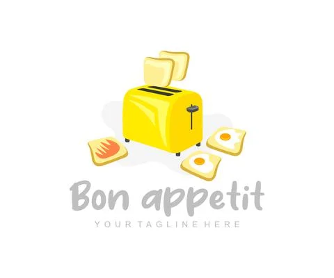 Toaster and toast, bread, eggs and jam, logo design Stock Illustration