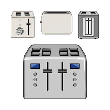 Toaster appliance with various models and views Stock Illustration