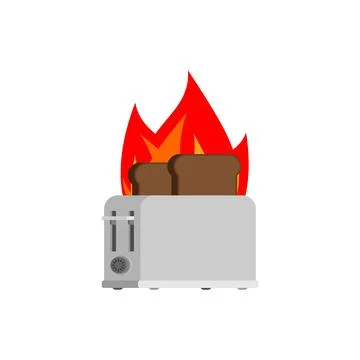 Toaster bread is on fire. Burnt bread in toaster Stock Illustration