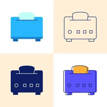 Toaster with bread icon set in flat and line styles Stock Illustration