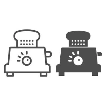 Toaster with bread line and glyph icon. Electrical vector illustration isolated Stock Illustration