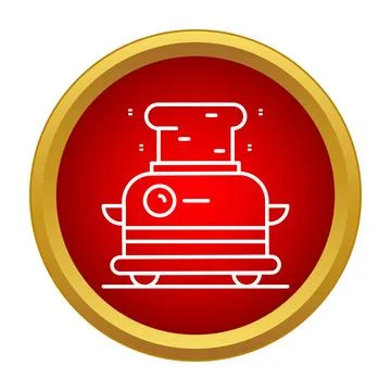 Toaster with bread line icon red button Stock Illustration