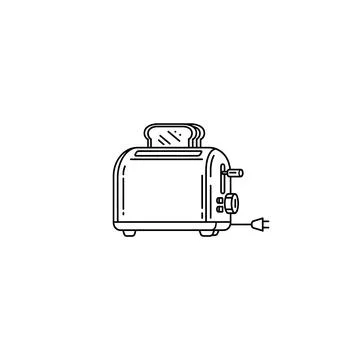 Toaster with bread slice and plug outline kitchen appliance icon Stock Illustration