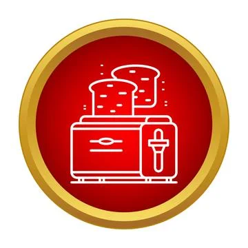 Toaster with bread slices in red icon 스톡 일러스트