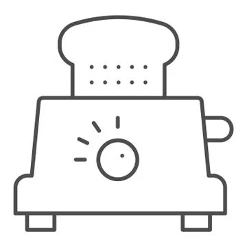 Toaster with bread thin line icon. Electrical vector illustration isolated on イラスト素材