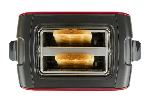 Toaster with bread on white - overhead shot Stock Photos