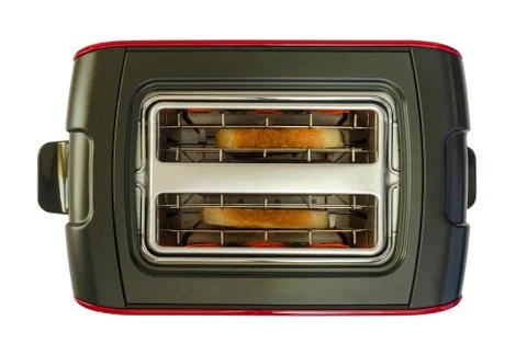 Toaster with bread on white - overhead shot Stock Photos