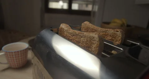 Toaster breakfast slowmotion close-up 4K Video stock 148448134