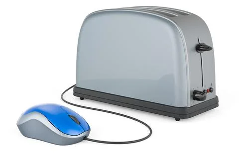 Toaster with computer mouse. 3D rendering Illustrazione stock