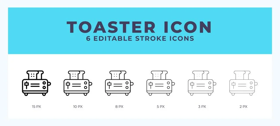 Toaster icon set with different stroke. Design elements for logo. Vector il.. Stock Illustration