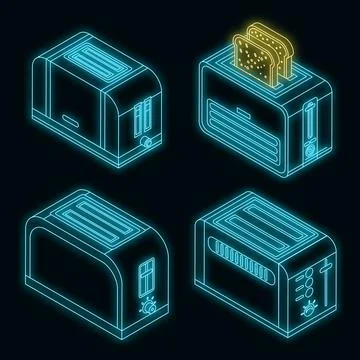 Toaster icon set vector neon Stockillustratie