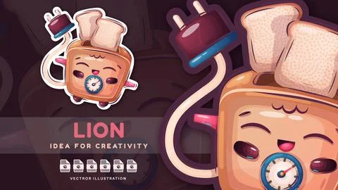 The toaster prepares delicious bread - cute sticker Stock Illustration
