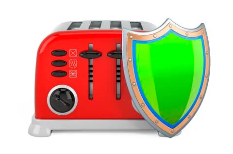 Toaster Retro Design with shield, 3D rendering Stock Illustration