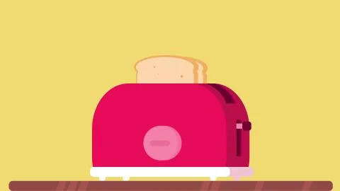 A toaster is on the table. Toasted bread slices jump out of the toaster Stock Illustration