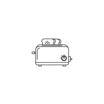 Toaster with two bread slices outline drawing kitchen appliance graphic Stock Illustration