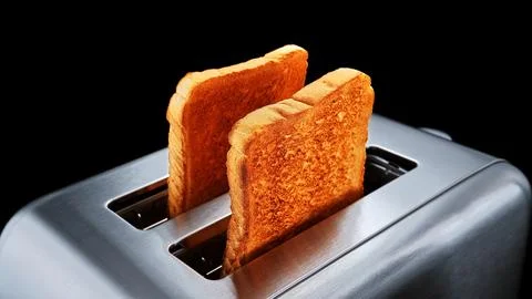 Toaster with two slices of toast. Baking Bread. Simple breakfast scene of t.. Stock Illustration