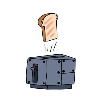 Toaster with white bread toast on it, breakfast food illustration Illustration
