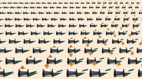 Toasters ejecting bread simple flat lay minimal composition pattern. Illustrazione stock