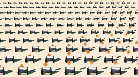 Toasters ejecting bread simple flat lay minimal composition pattern. Illustrazione stock