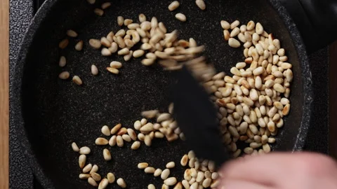 Toasting Pine Nuts Close Up Top View Stock Footage 337191096