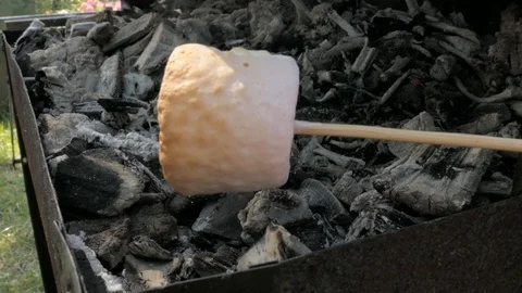 Toasting, roasting marshmallow on the grill Stock-Footage 93077872