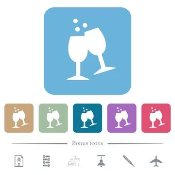 Toasting solid flat icons on color rounded square backgrounds Illustrazione stock