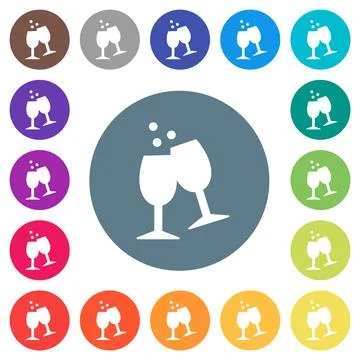 Toasting solid flat white icons on round color backgrounds 스톡 일러스트