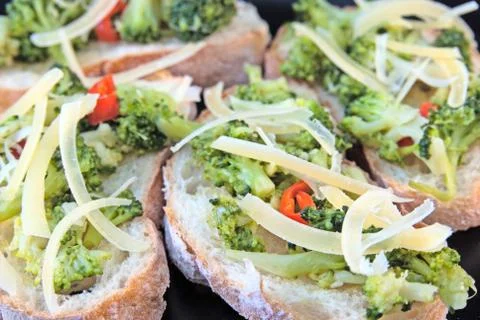 Toasts with broccoli Stock Photos