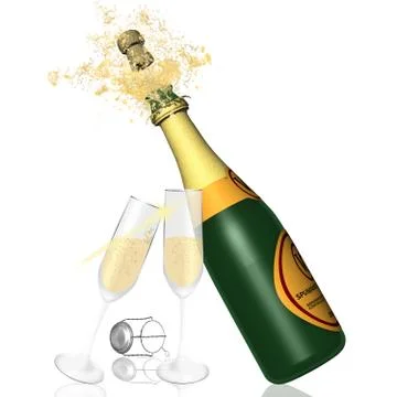 Toasts champagne white background - 3D illustration 스톡 일러스트