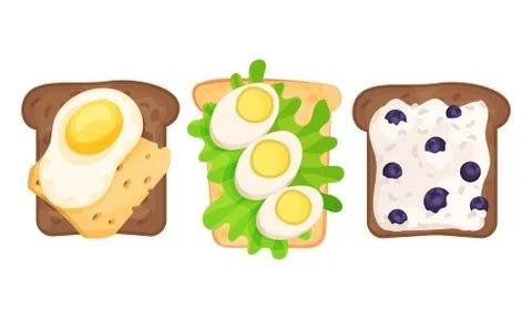 Toasts With Different Ingredients Top View Vector Set Stock Illustration