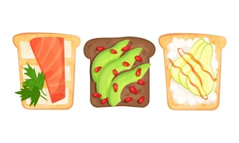 Toasts With Different Ingredients Top View Vector Set Stock Illustration
