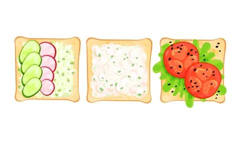 Toasts With Different Ingredients Top View Vector Set Stock Illustration
