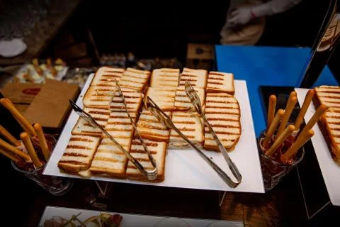Toasts on event catering Stock Photos