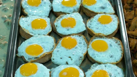 Toasts with fried eggs Stock Footage 134468732