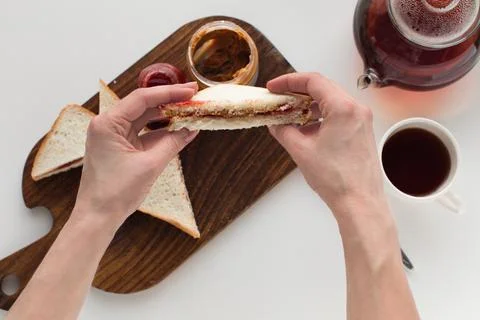 Toasts with jam and peanut Stock Photos
