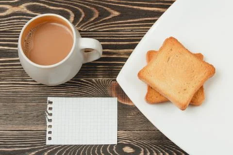 Toasts on plate and cup of coffee Stock Photos