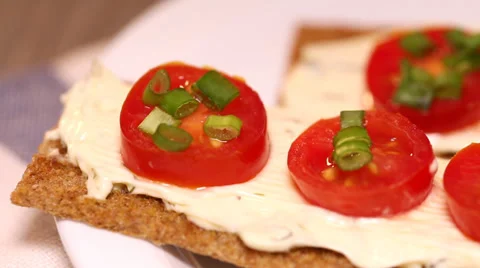 Toasts with tomato and cheese HD Stock-Footage 32263053