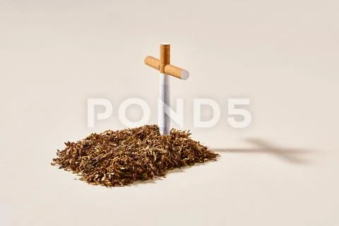 Tobacco grave with cigarette cross Stock Photos