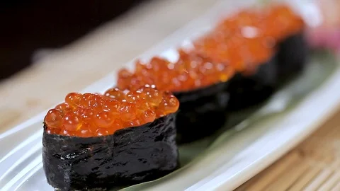 Tobiko Sushi Rolls Stock Footage 90939383