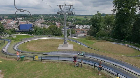 Toboggan run view from a Cable car in the Dutch city of Valkenburg Stock Footage 318183074