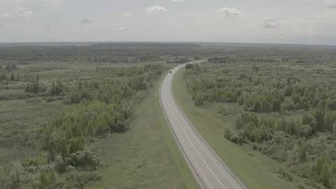 Tobolsk, drone, quadcopter, highway between cities, Siberia Stock Footage 308988904