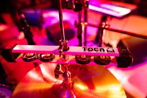 Toca Tambourine Stick Hi Hat Attachment on concert stage Stock Photos
