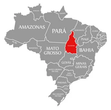 Tocantins red highlighted in map of Brazil Stock Illustration