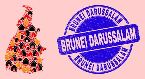Tocantins State Map Mosaic of Fire and Realty and Distress Brunei Darussalam Stock Illustration