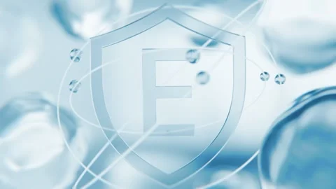 Tocopherol Vitamin E blue shield icon with orbital particle rings. 3D graphics Stockbeeldmateriaal 338164503