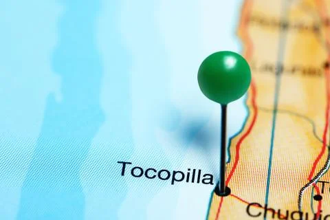 Tocopilla pinned on a map of Chile Stock Photos