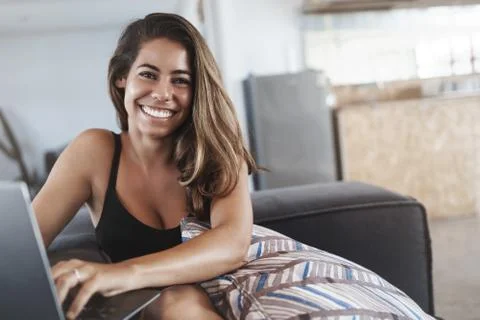 Today great time work hard. Adorable lucky successful freelance woman working co Stock Photos