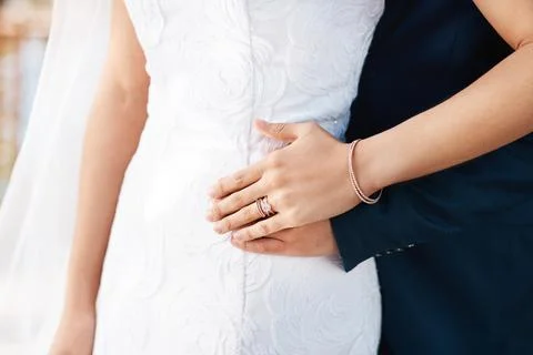 Today he put a ring on it. an unrecognizable bride showing off her wedding ring Fotos Stock