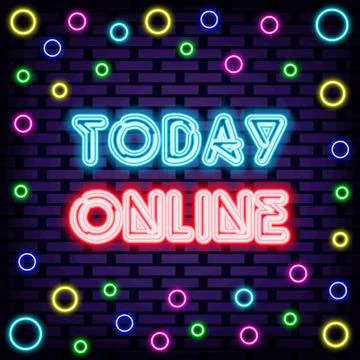 Today Online Badge in neon style. Neon script. Light art. 스톡 일러스트