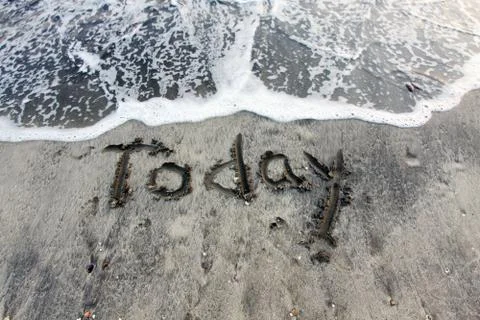 Today words on sand Stock Photos